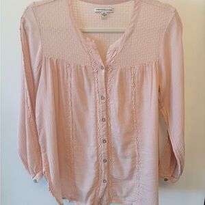 American Eagle Blush Pink Button Front Lace Blouse Size S
